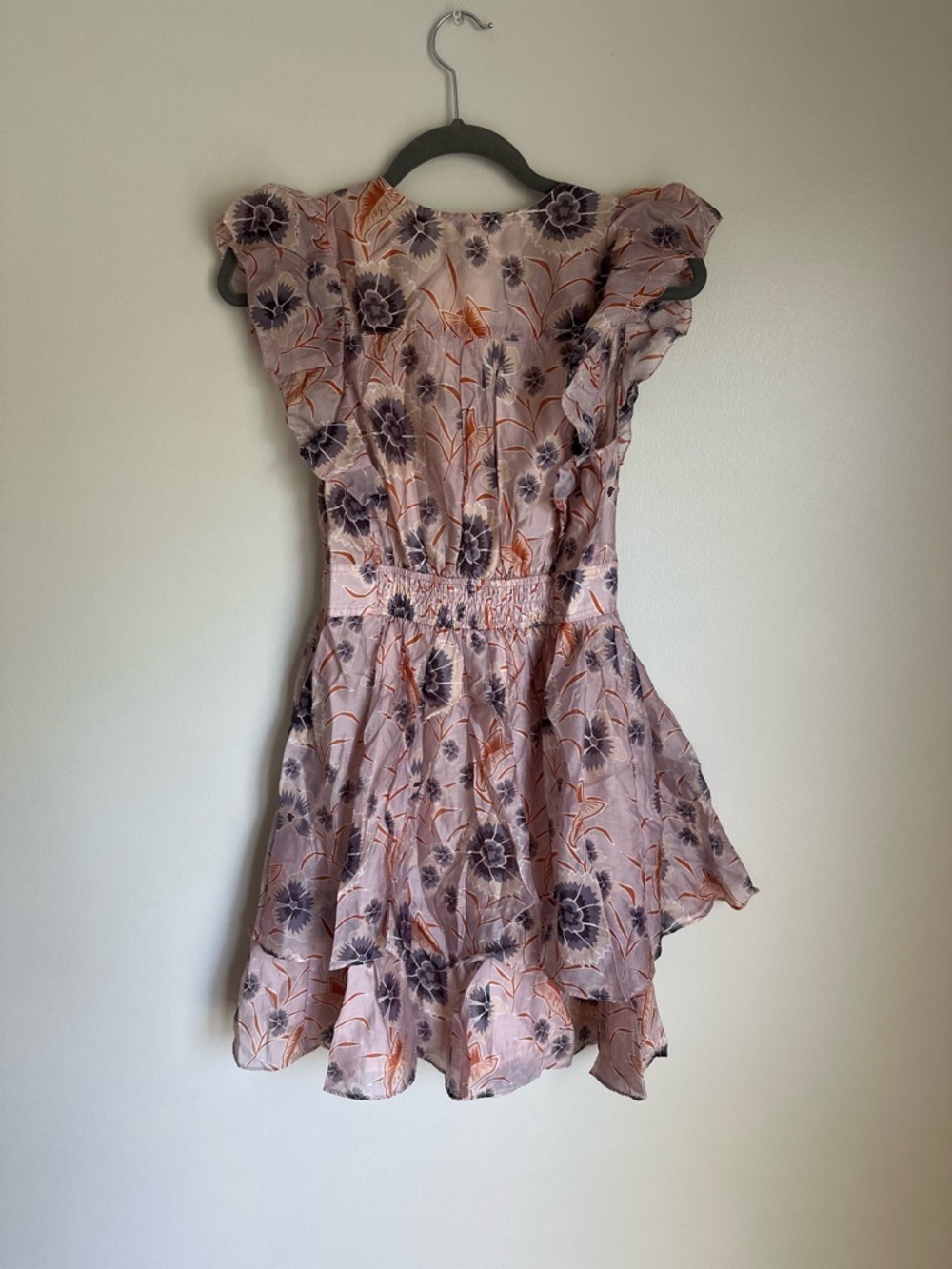 NEW Current Air Sleeveless Floral Ruffle Mini Dress Lilac Orange Grey Size XS - Picture 4 of 10
